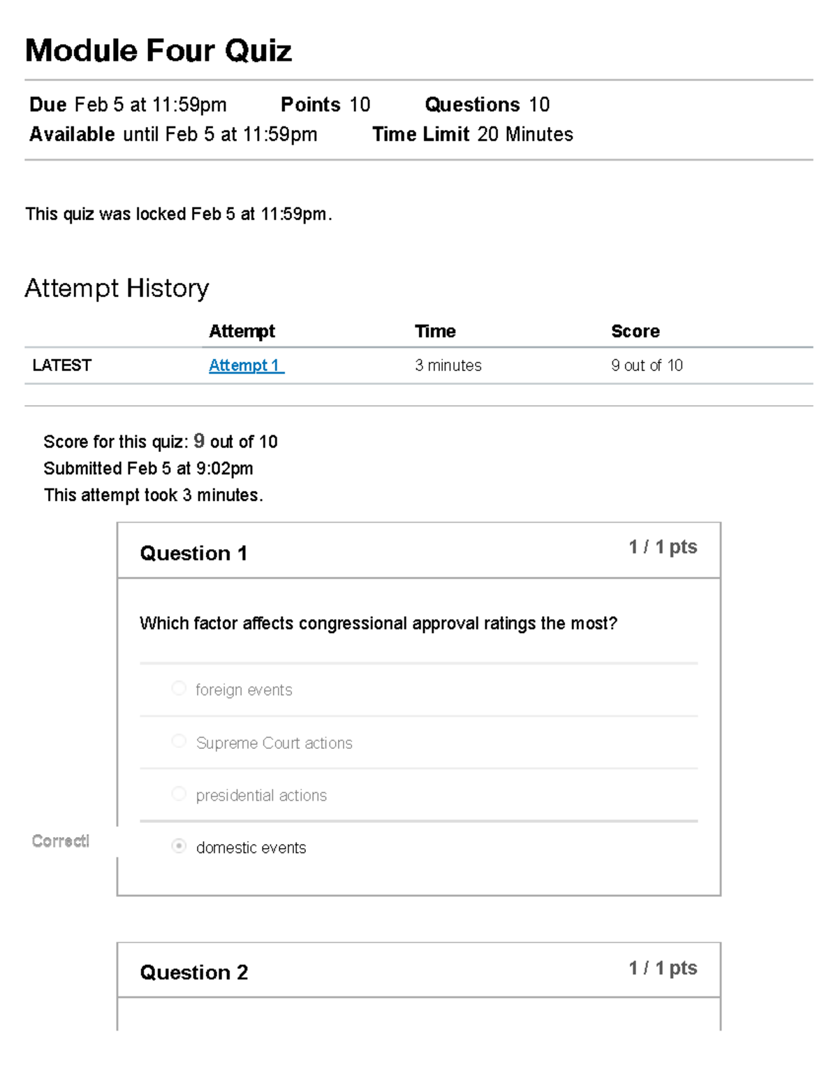 Module Four Quiz - Module Four Quiz Due Feb 5 At 11:59pm Points 10 ...