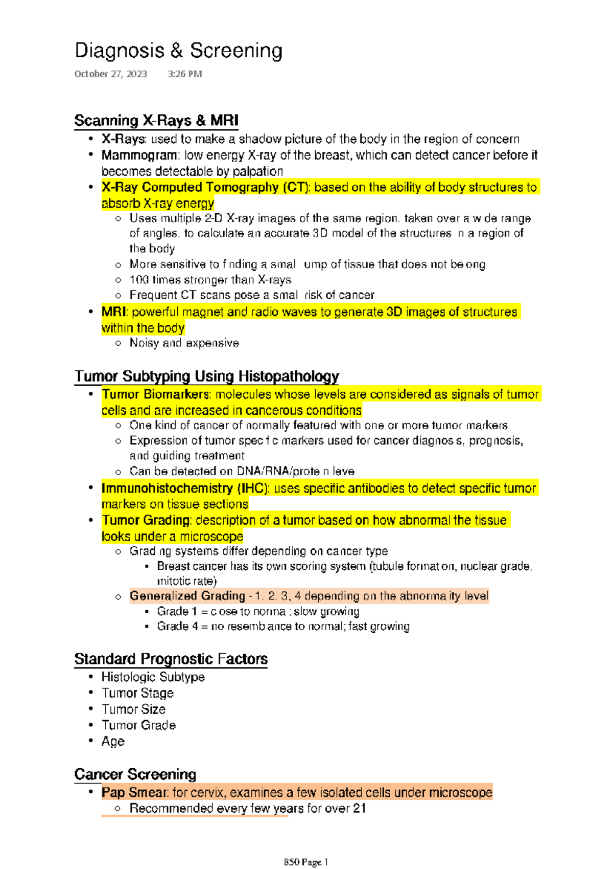 Diagnosis & Screening - BLG850 - • • • • • • • • • • • • • • October 27 ...