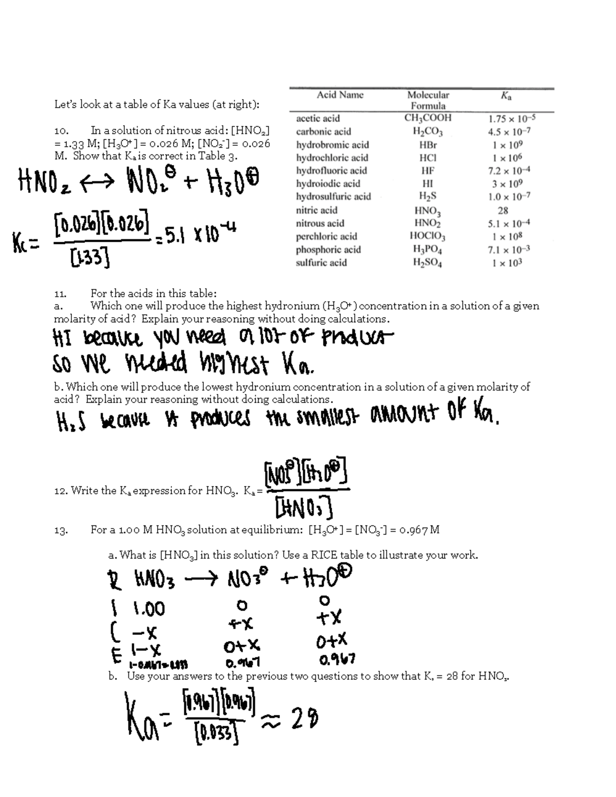 Acid Base Definitions-3 - Let’s look at a table of Ka values (at right ...