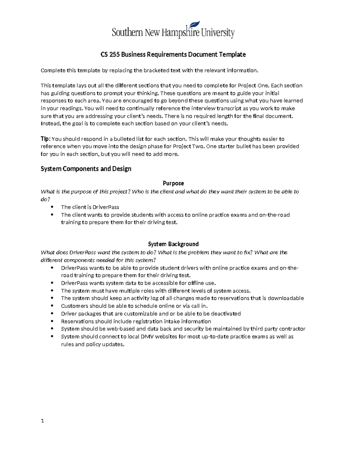 CS 255 Business Requirements Document - Chatman - CS 255 Business ...