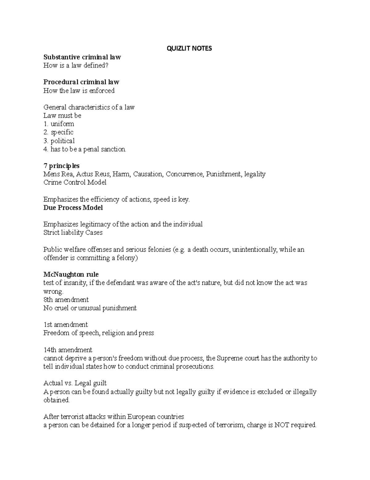 Substantive And Procedural Criminal Law Quiz - Studocu