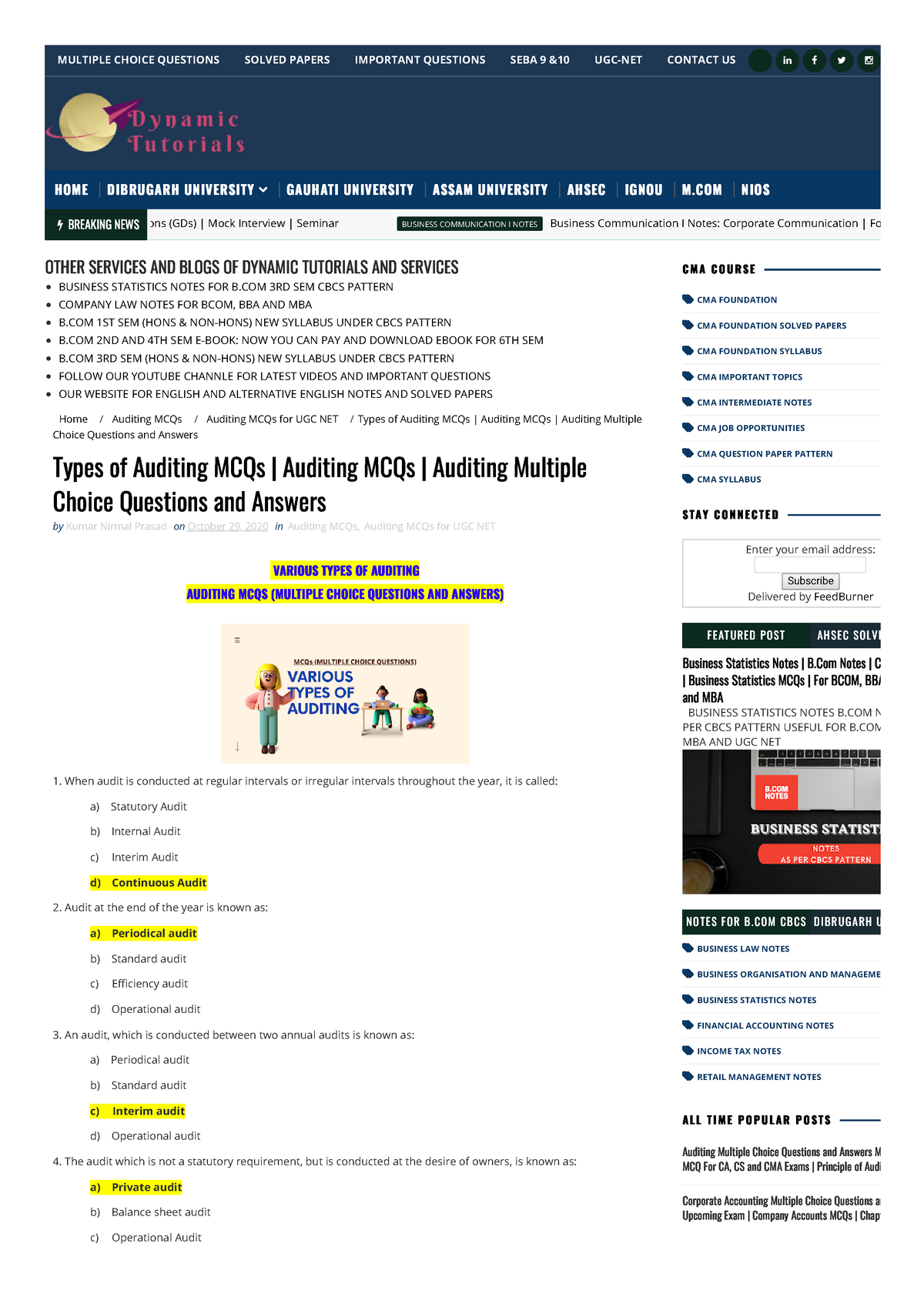 Types Of Auditing MCQs Auditing MCQs Auditing Multiple Choice Questions ...