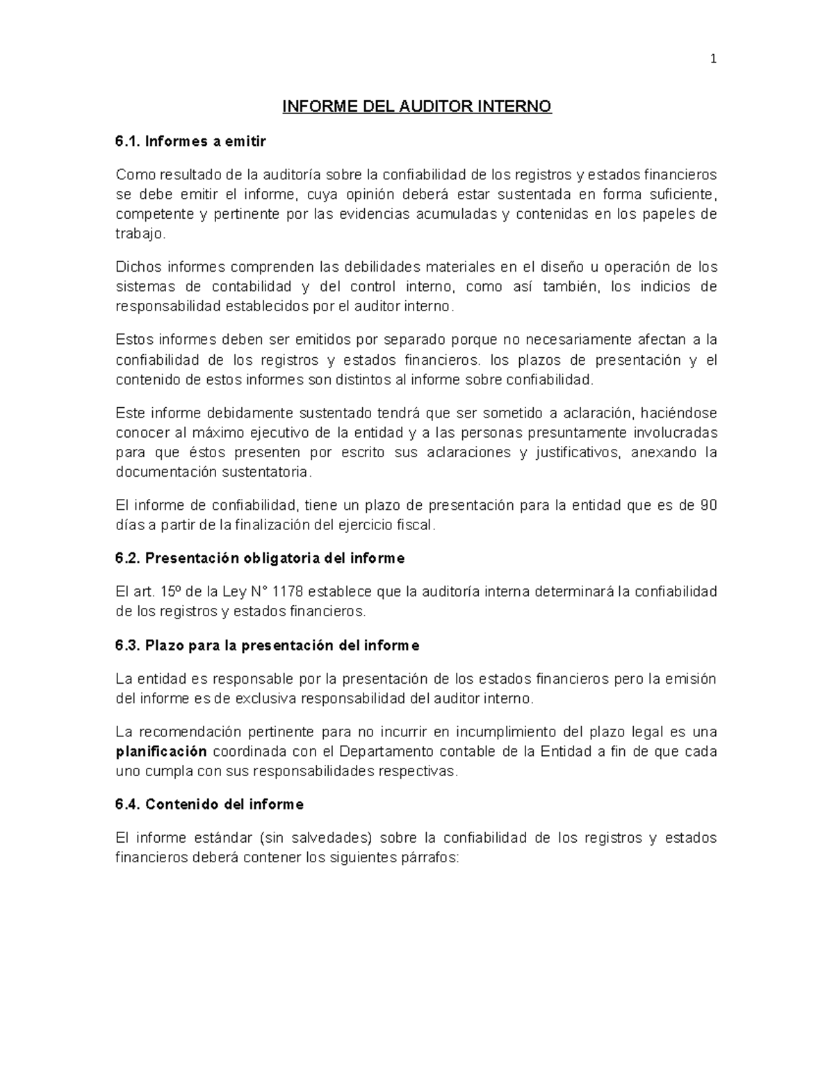 Pasantia trabajo presentar huañapaco - 1 INFORME DEL AUDITOR INTERNO 6 ...