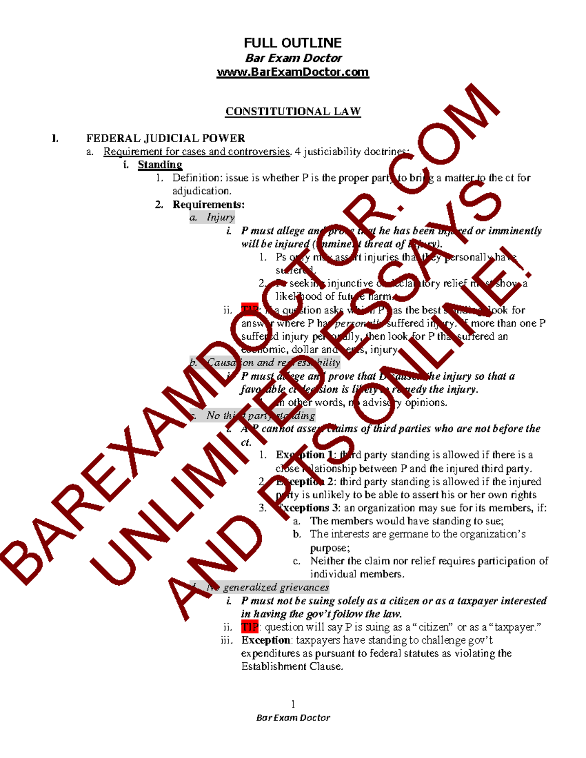Constitutional Law Outline - 1 FULL OUTLINE Bar Exam Doctor ...