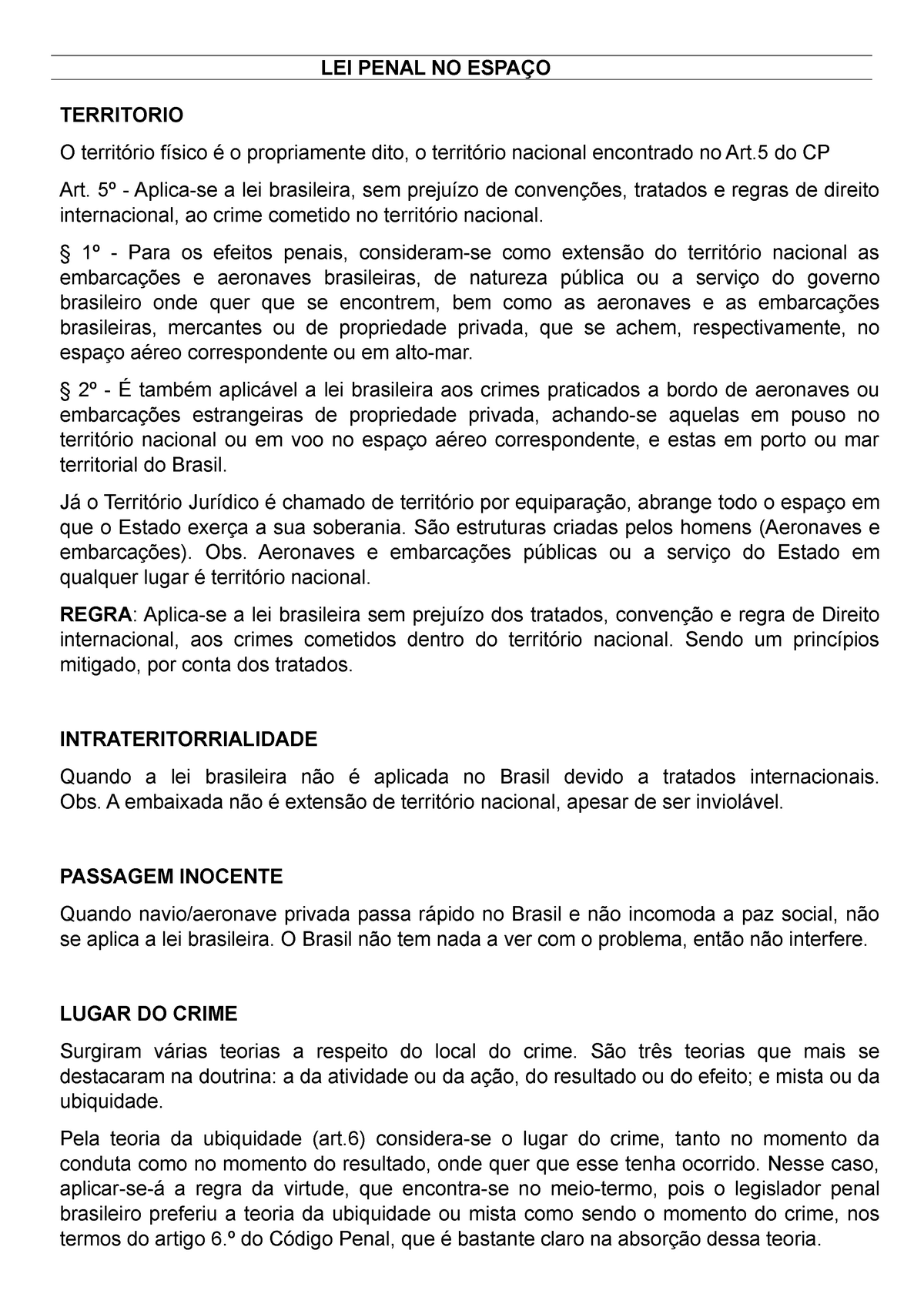 LEI Penal NO Espaço Resumo LEI PENAL NO ESPAÇO TÍTULO DO DOCUMENTO TERRITORIO O