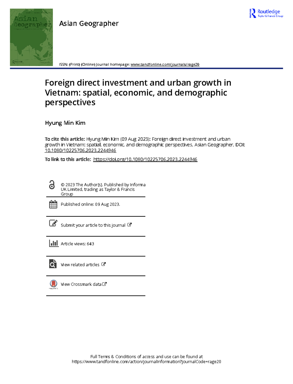 Foreign direct investment and urban growth in Vietnam spatial economic ...