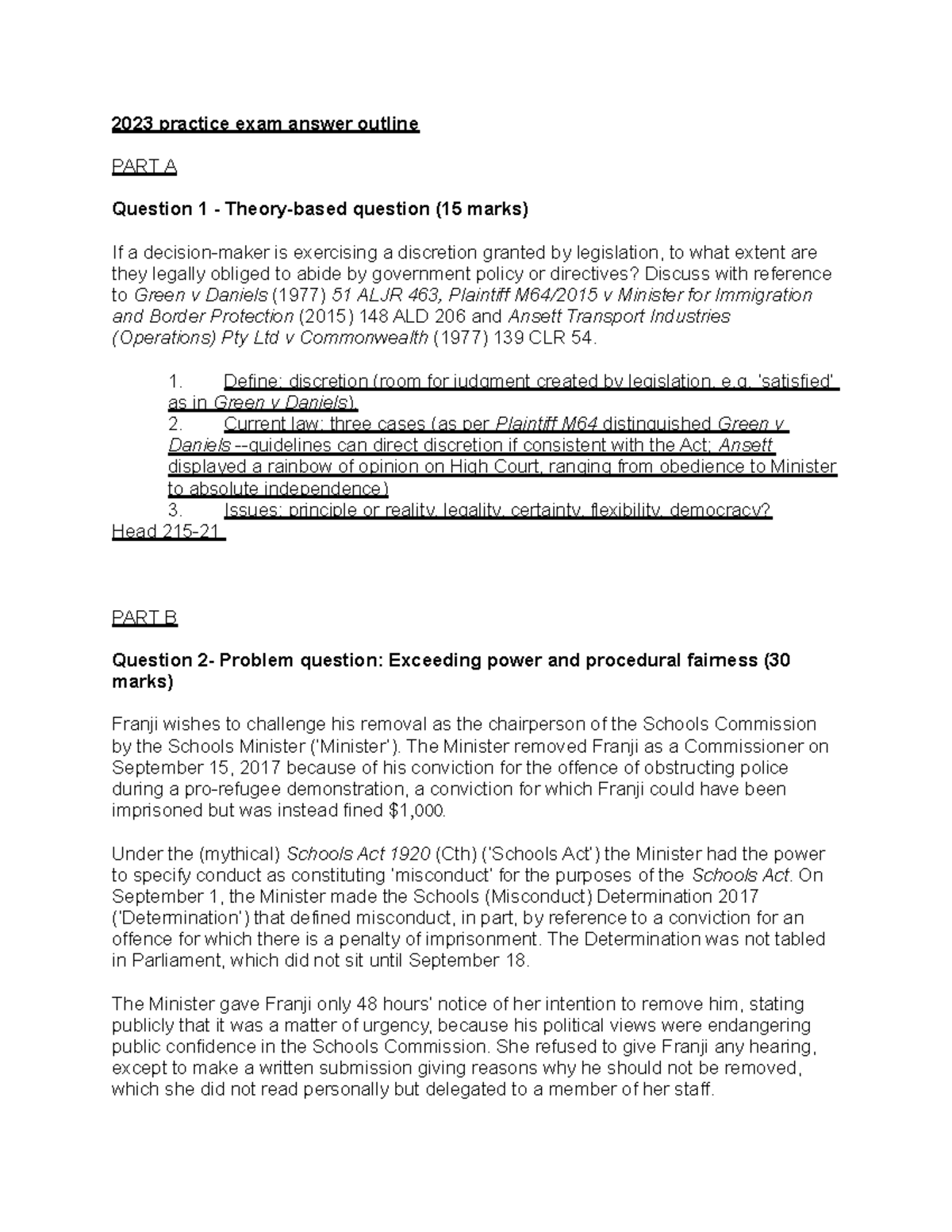 2023 practice exam answer outline - 2023 practice exam answer outline ...