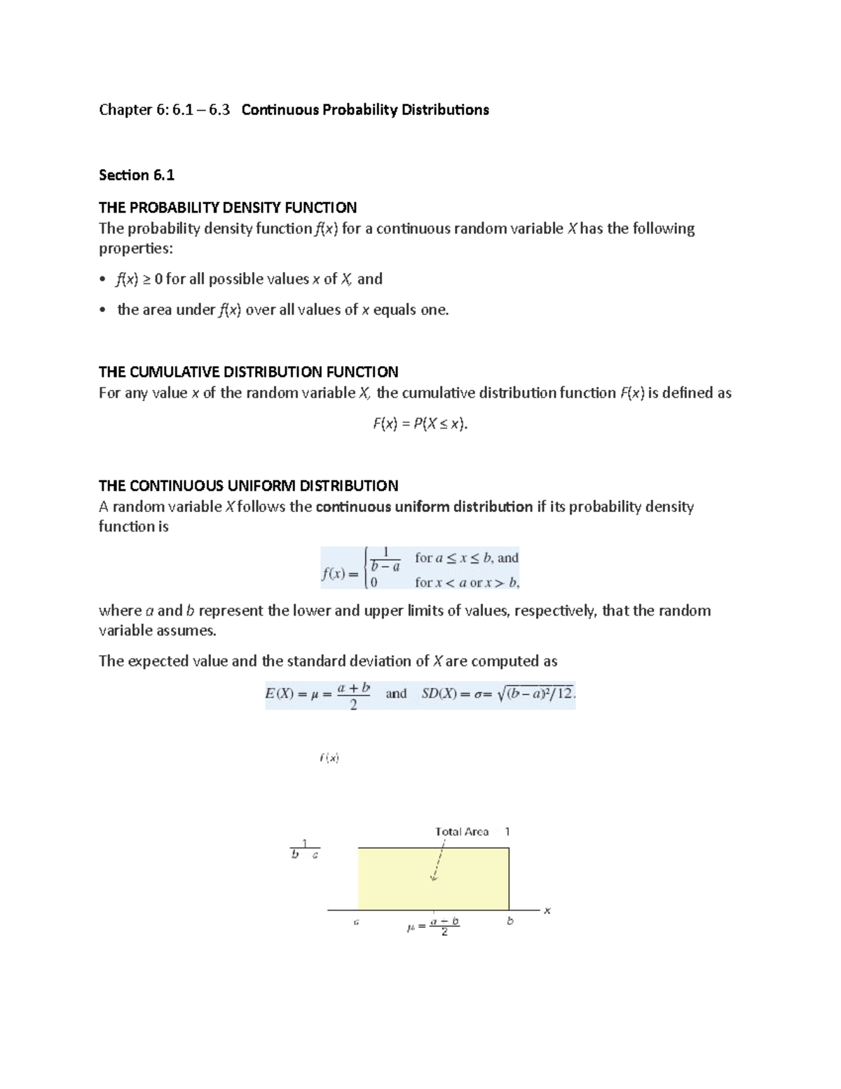 Chapter+6+Notes - CHapter 6 LEcture Notes For Statistics - Chapter 6: 6 ...