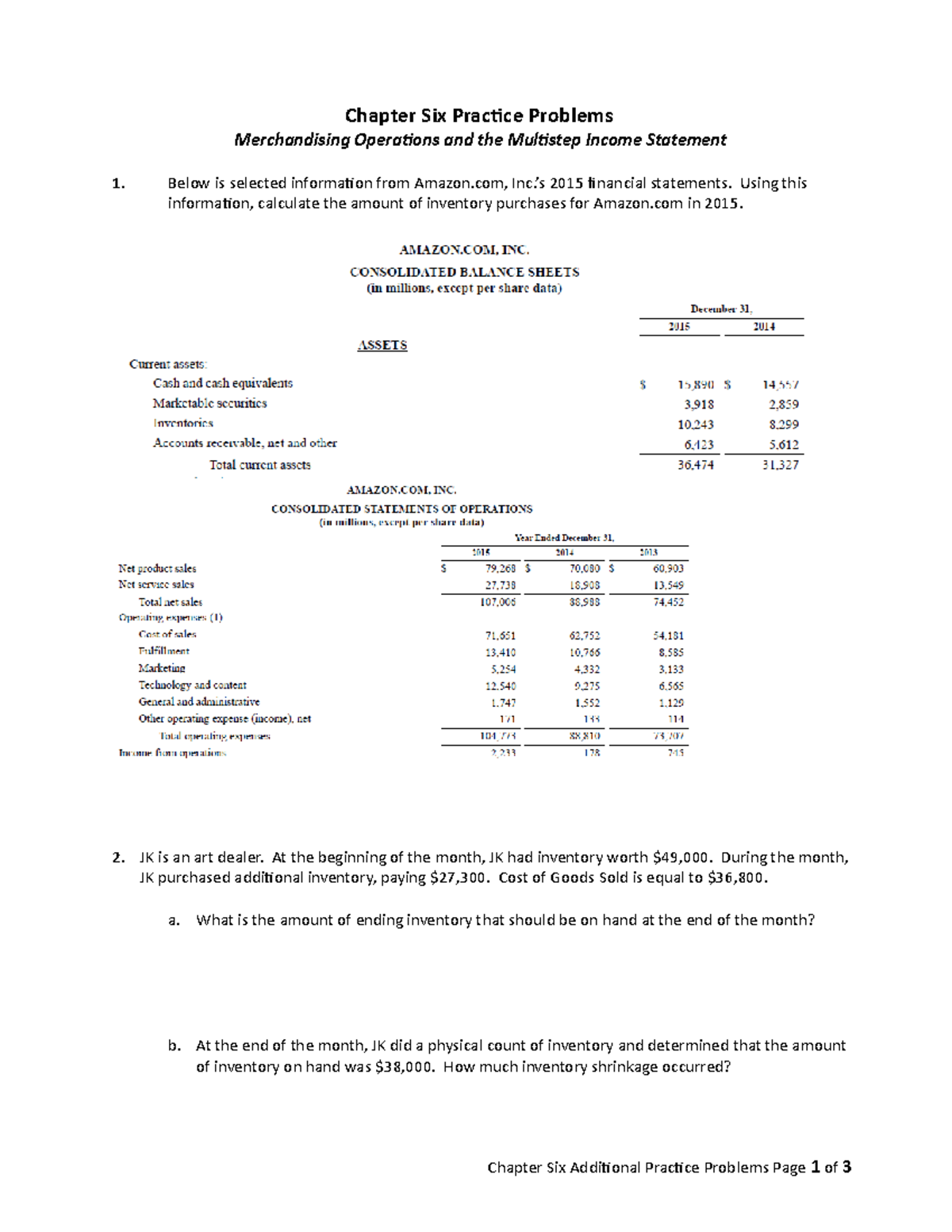 Chapter Six Additional Practice Problems - Chapter Six Practice ...