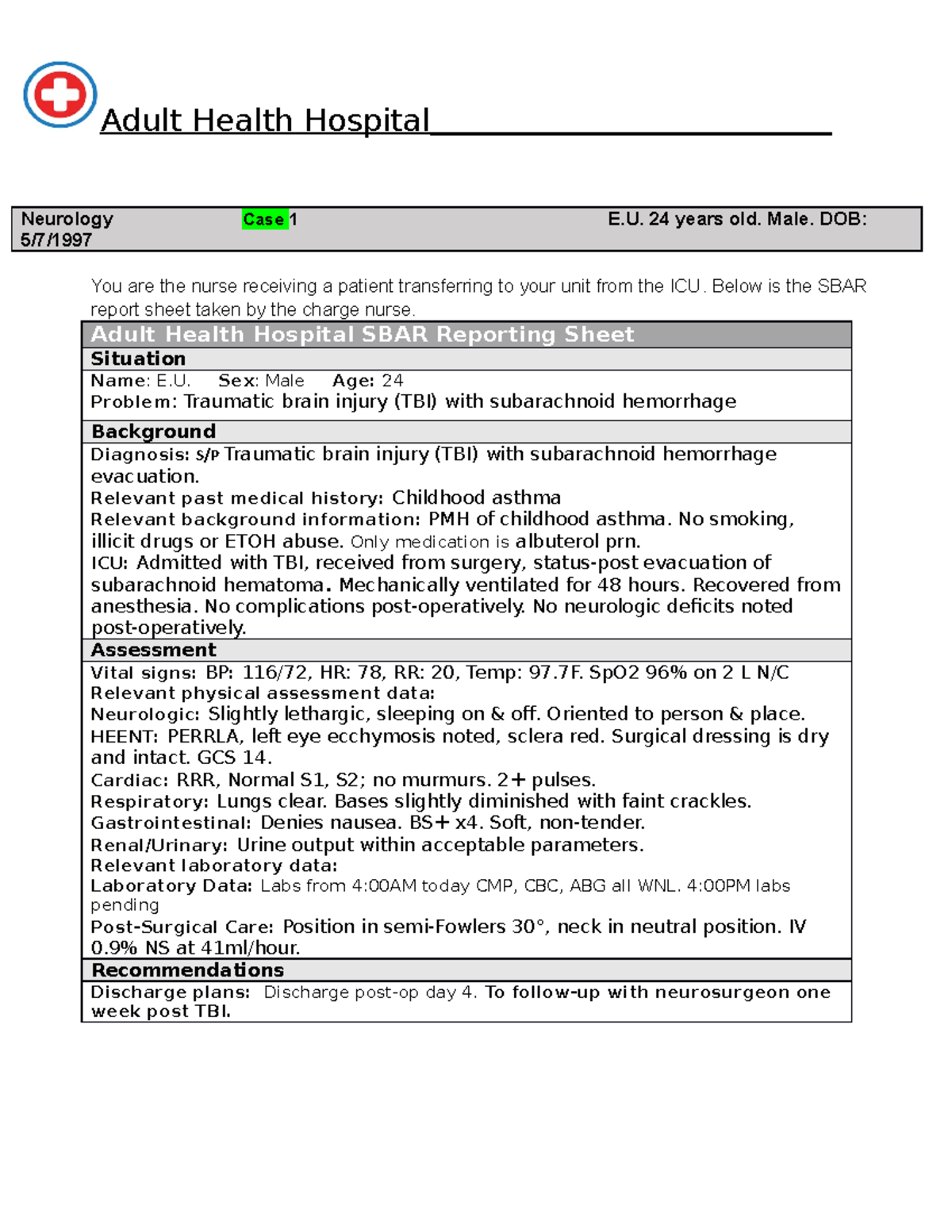NR 325 Endocrine Case Study Answers (1 8) Neurology Case 1 E. 24