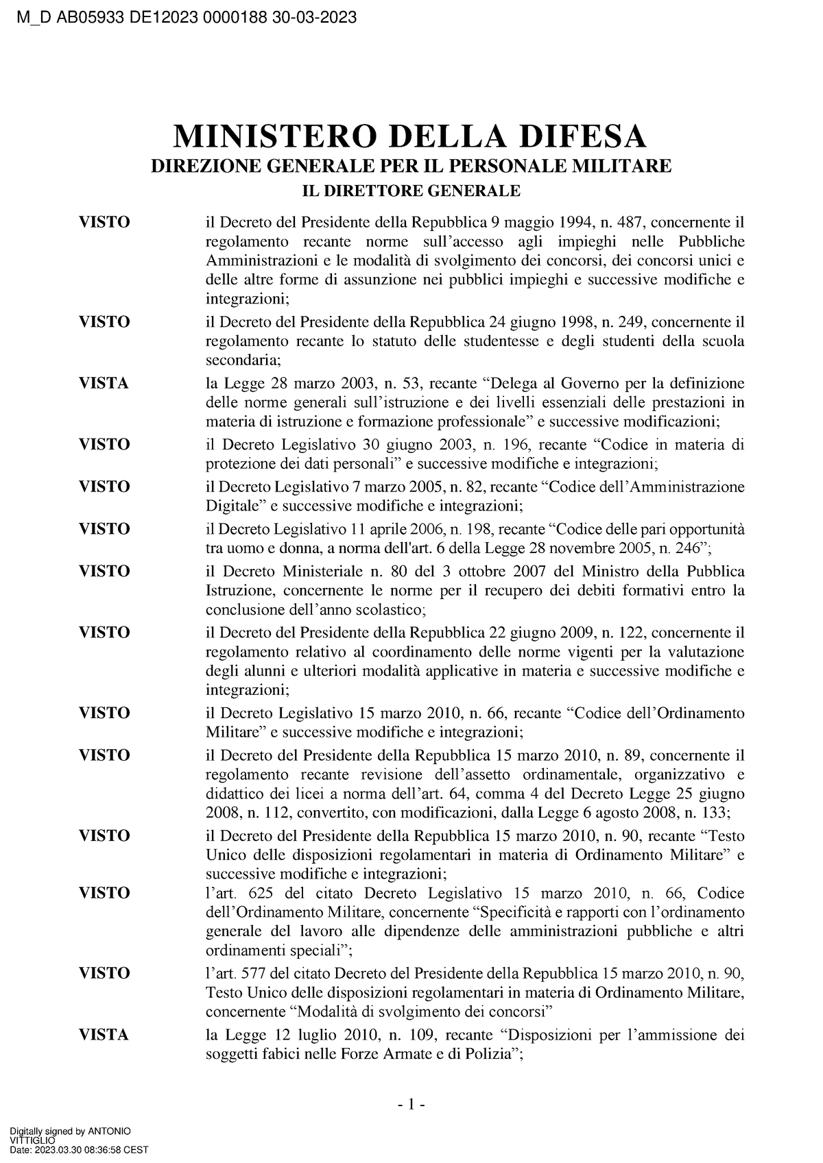 Bando-Concorso-245-Allievi-Scuole-Militari-2023 - 1 - MINISTERO DELLA  DIFESA DIREZIONE GENERALE PER - Studocu