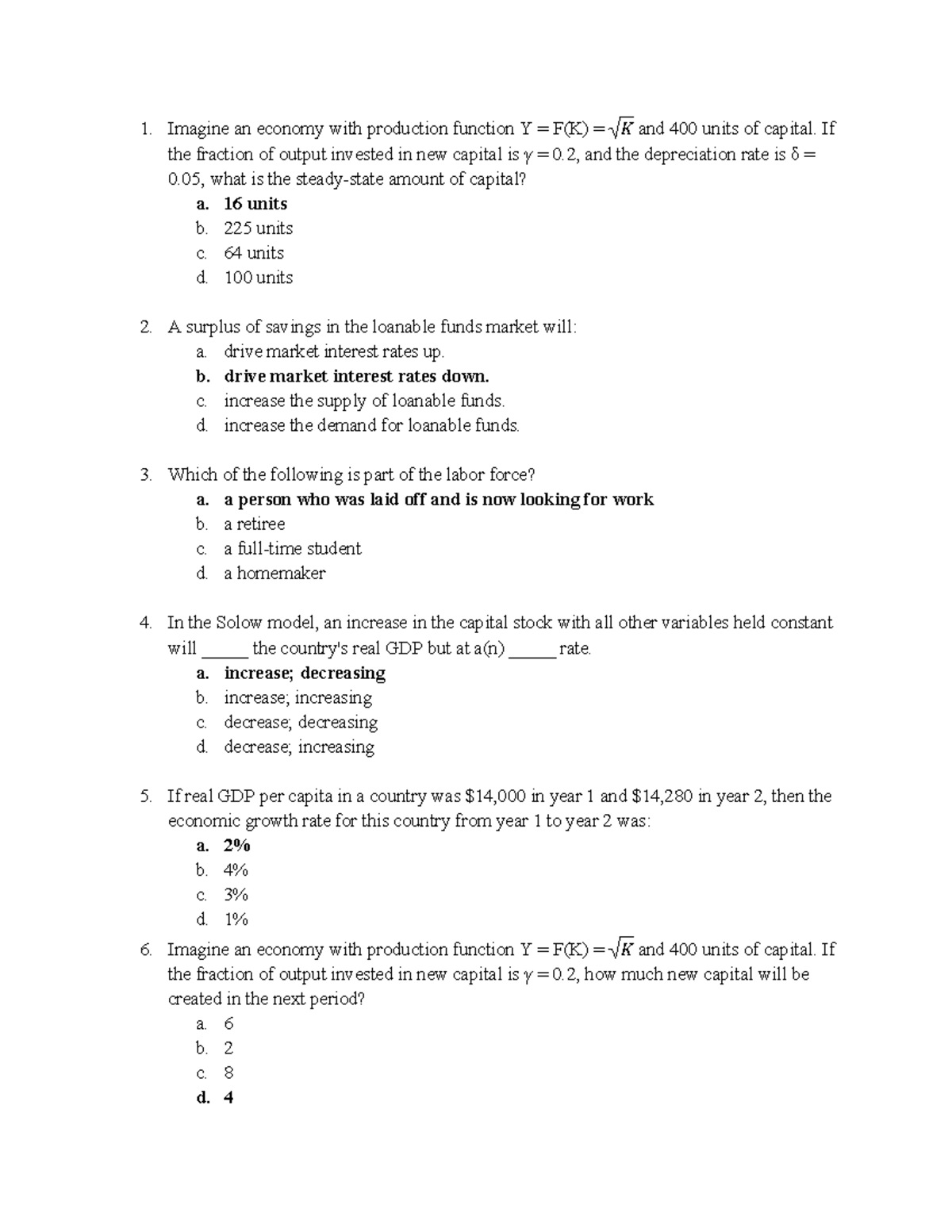 ECON 101 EXAM 2 Practice TEST - Imagine an economy with production ...