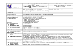 Garments Module 1 - technical vocational school - Daily Lesson Log ...