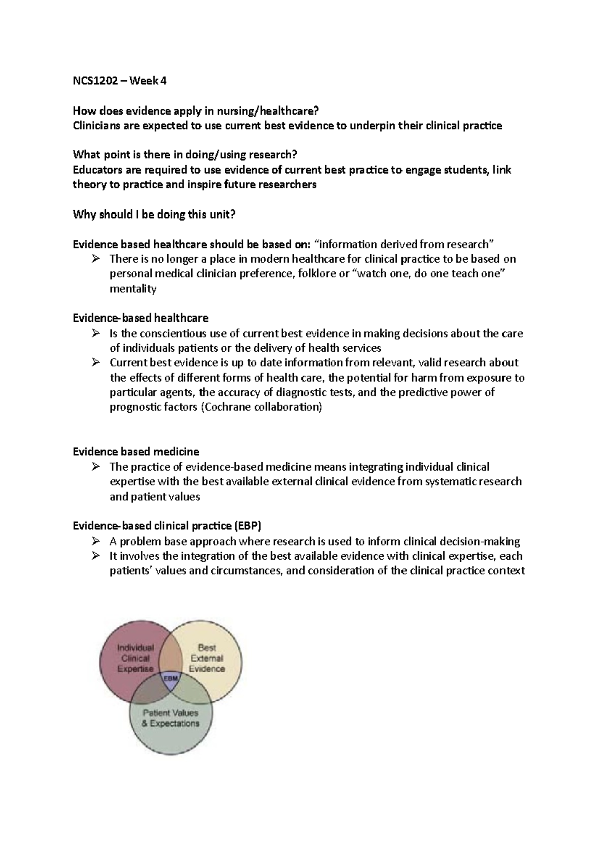 NCS1202 - Week 1 - week 1 - NCS1202 – Week 4 How does evidence apply in ...