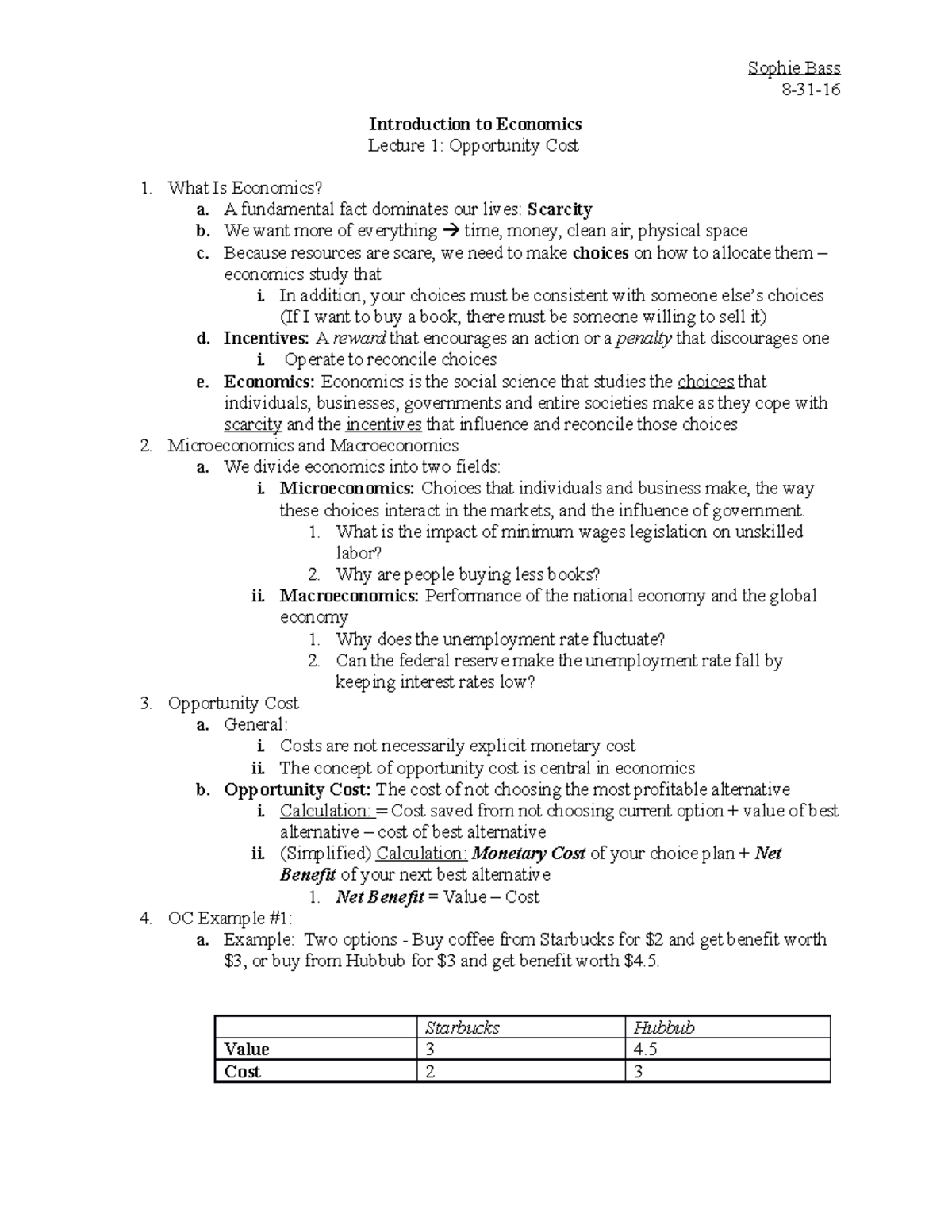 Econ-Lecture 1 - Detailed Lecture Notes - Sophie Bass 8-31 ...