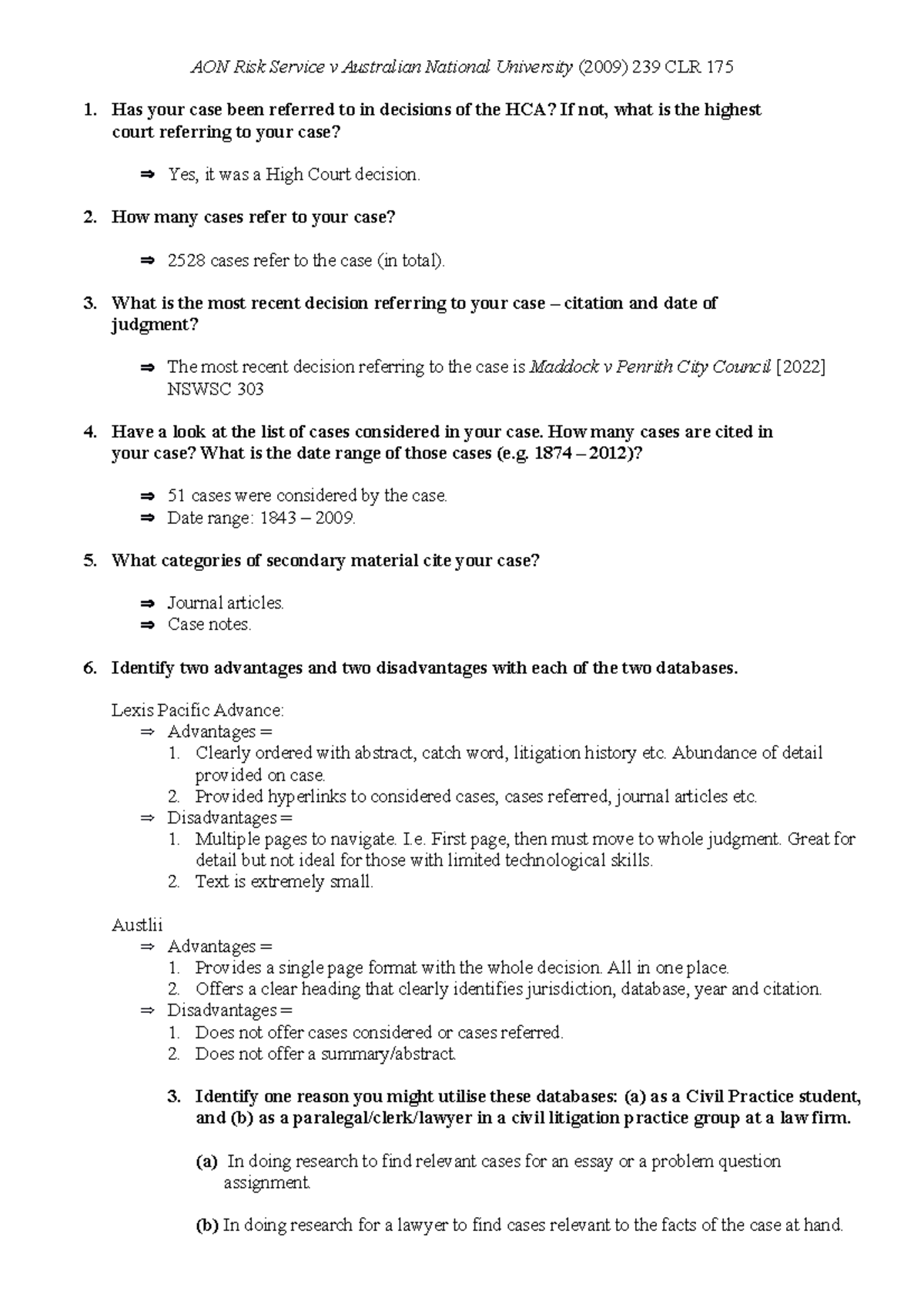 On Call Questions - AON Risk Service V Australian National University ...