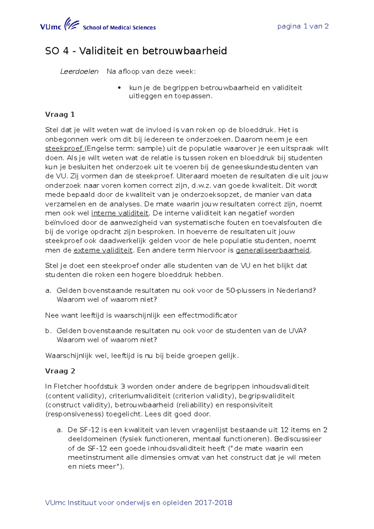 SO 4 Week 2 - Validiteit En Betrouwbaarheid - Pagina 1 Van 2 SO 4 ...