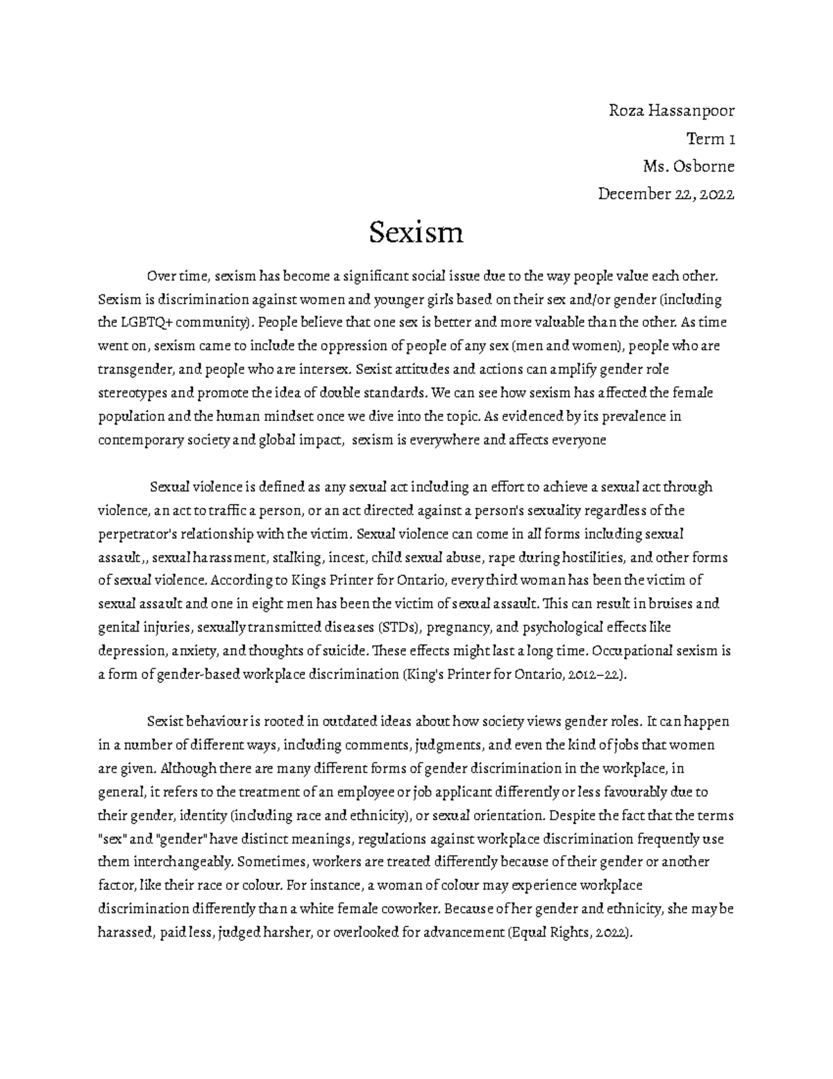 sexism essay introduction