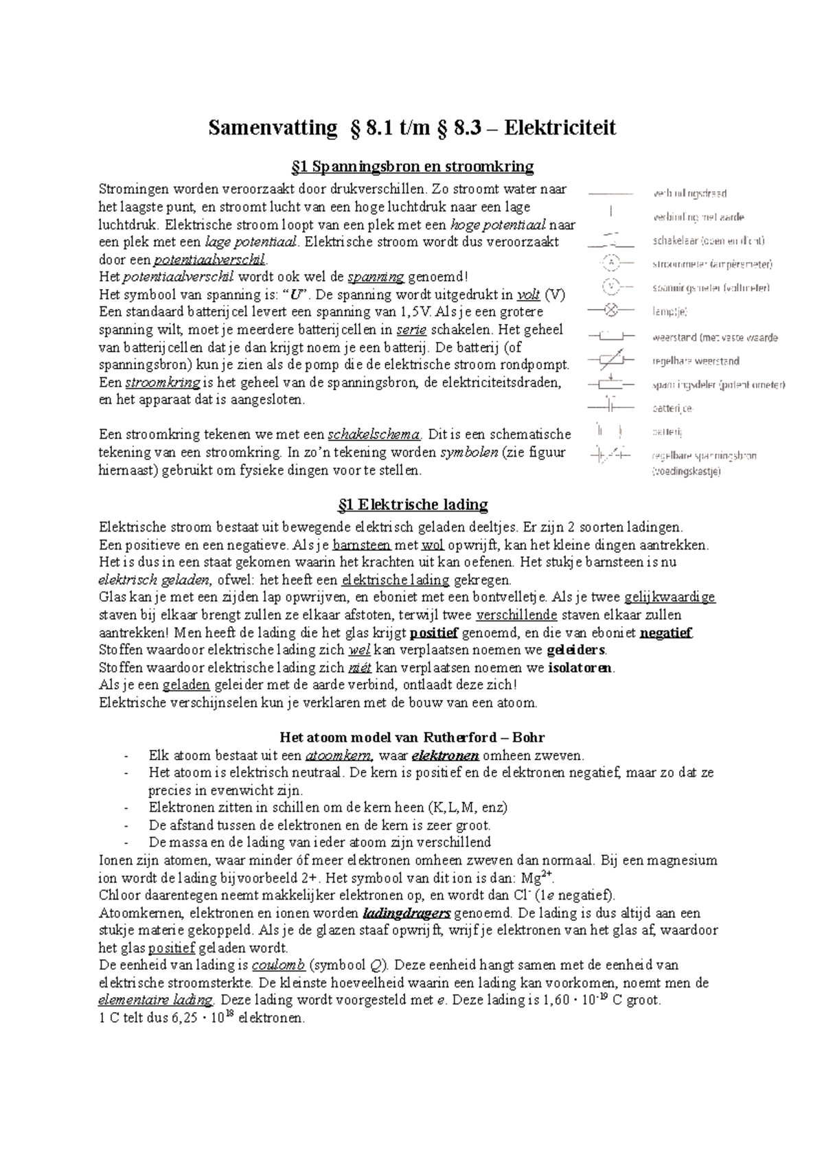 Samenvatting Elektriciteit En Systeembord Natuurkunde Samenvatting