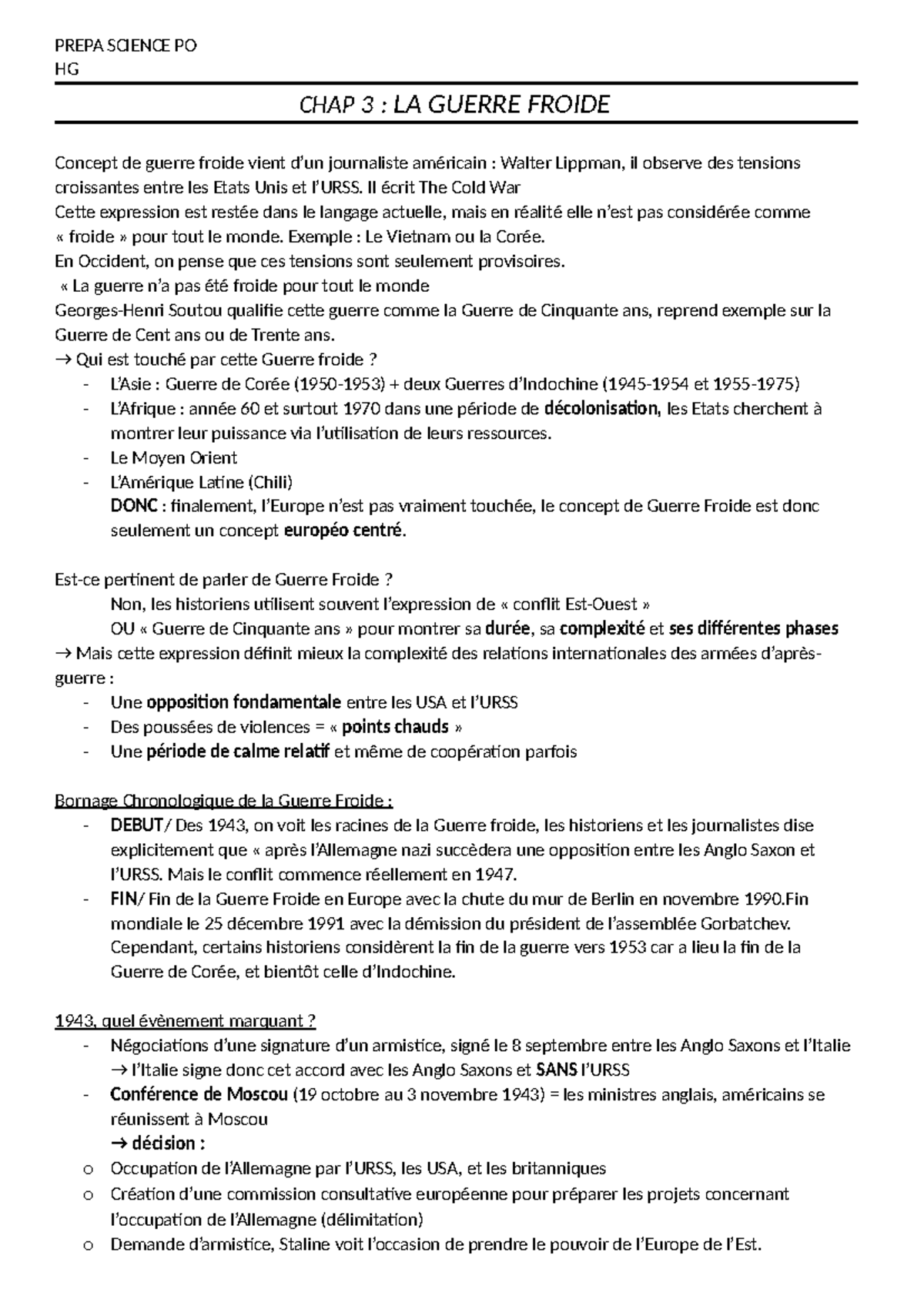 HG Chap 3 guerre froide - PREPA SCIENCE PO HG CHAP 3 : LA GUERRE FROIDE ...