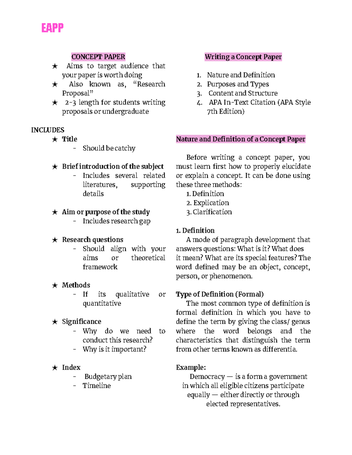 EAPP- Reviewer - CONCEPT PAPER ★ Aims to target audience that your ...