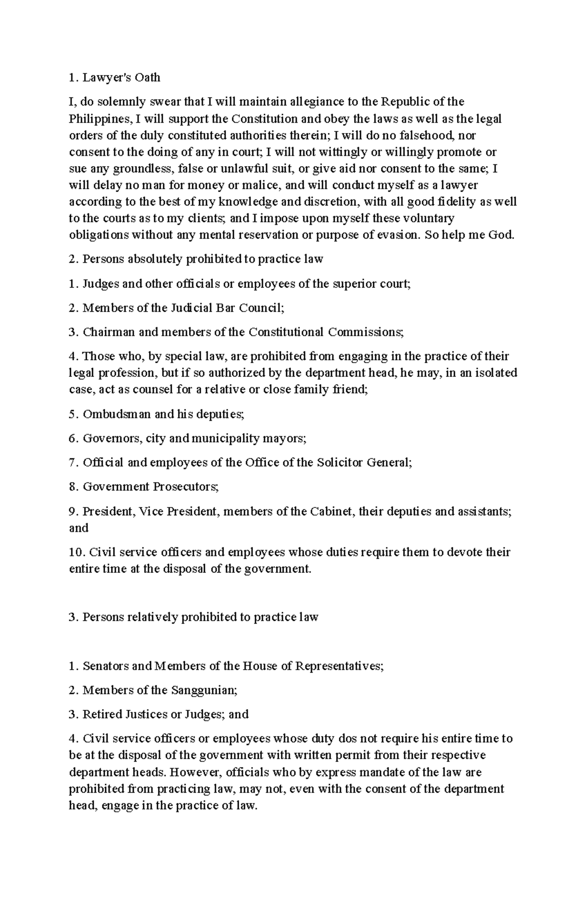 Legal Ethics Reviewer Lawyer's Oath I, do solemnly swear that I