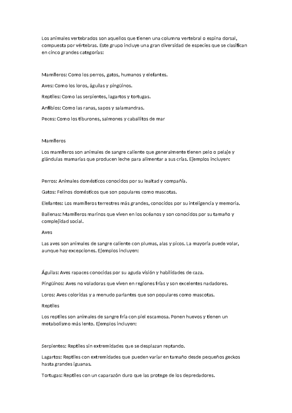 Los animales vertebrados son aquellos que tienen una columna vertebral ...