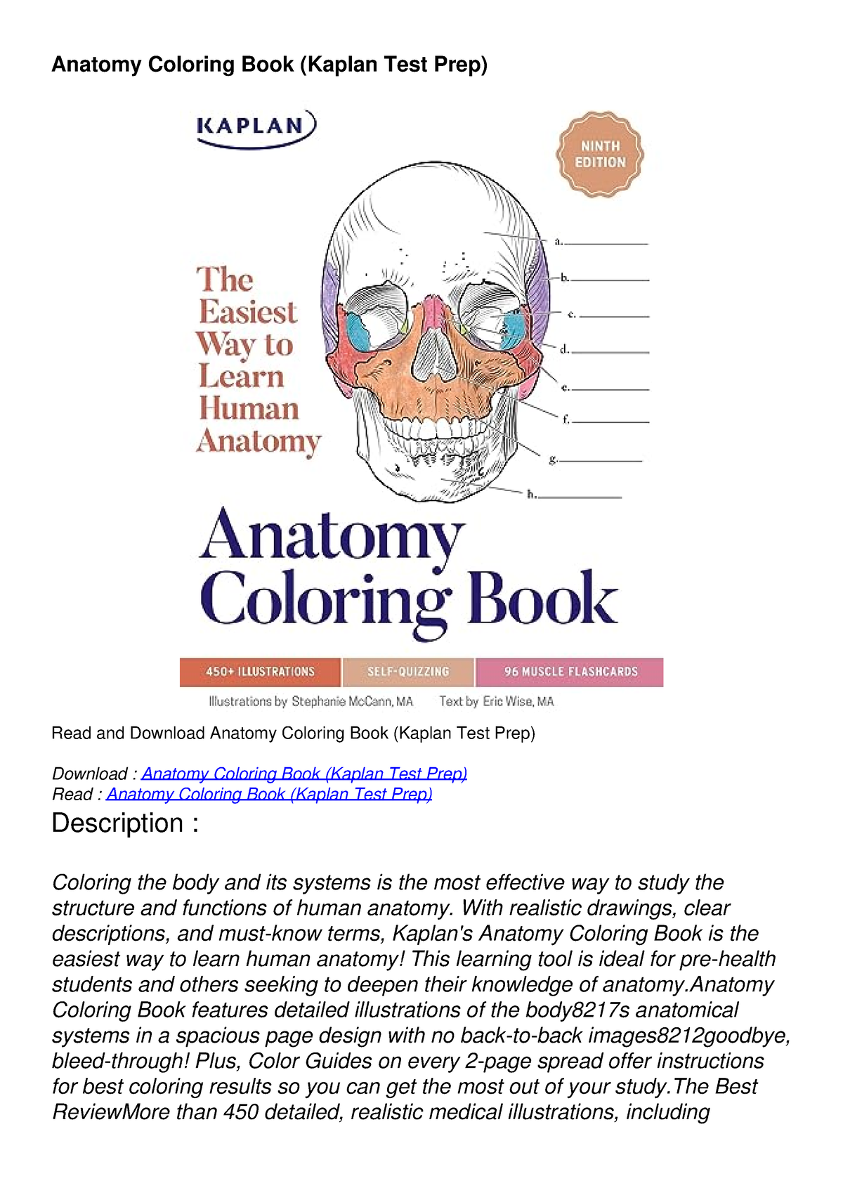 [READ DOWNLOAD] Anatomy Coloring Book (Kaplan Test Prep) Anatomy