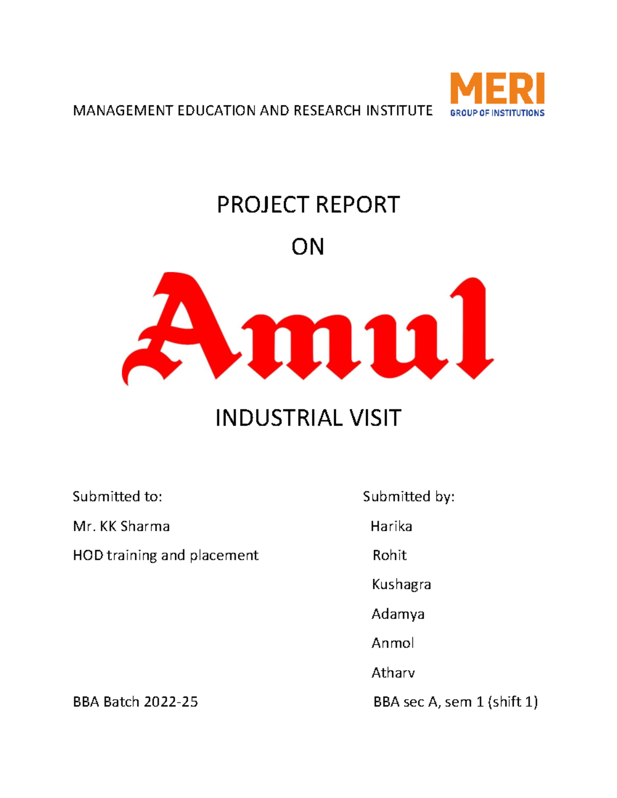 Amul report pdf - MANAGEMENT EDUCATION AND RESEARCH INSTITUTE PROJECT ...