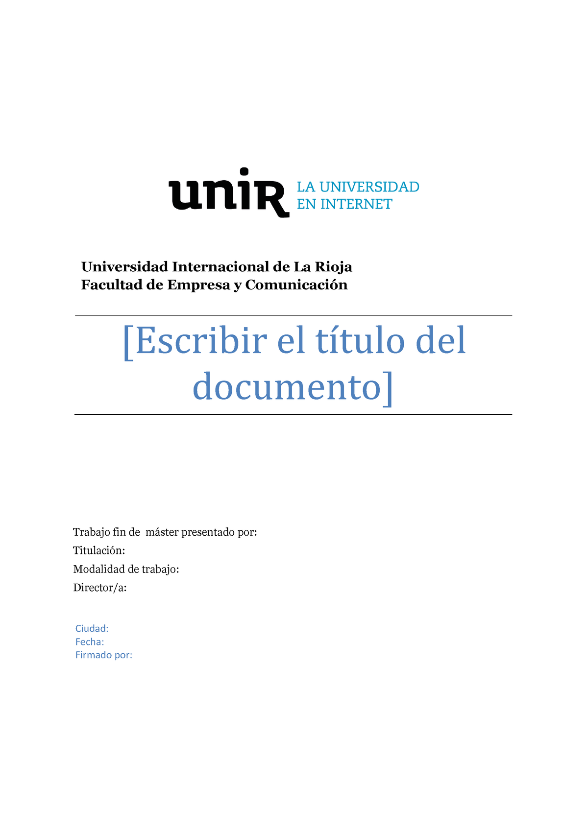 Plantilla Trabajo TFM - Formato - Trabajo Fin De M·ster Presentado Por ...