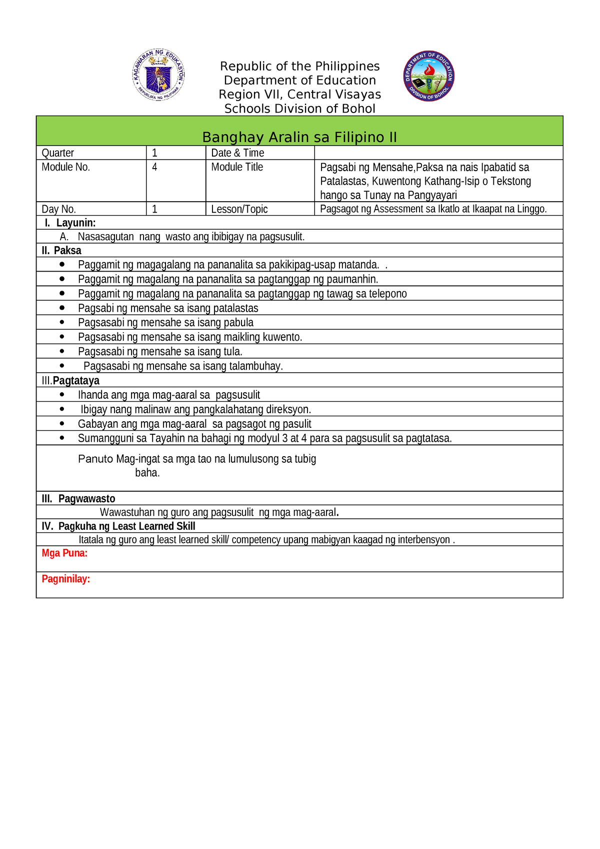 DLG Filipino 2 Q1 WK5 - MODULE - Department Of Education Region VII ...