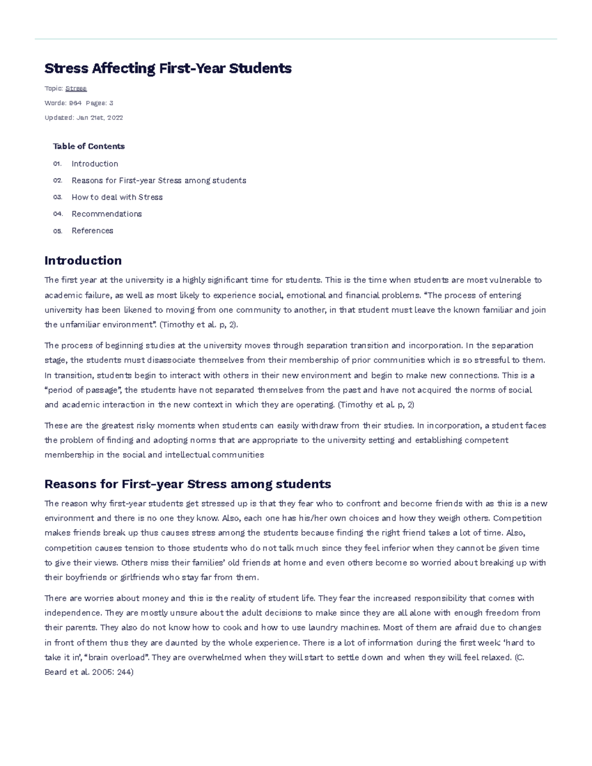 Stress Affecting First-Year Students Free Essay Example - Stress ...