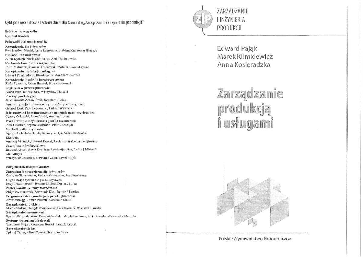 ZARZĄ Dzanie ProdukcjĄ I USŁUAMI Edward PAJĄK - Zarządzanie i
