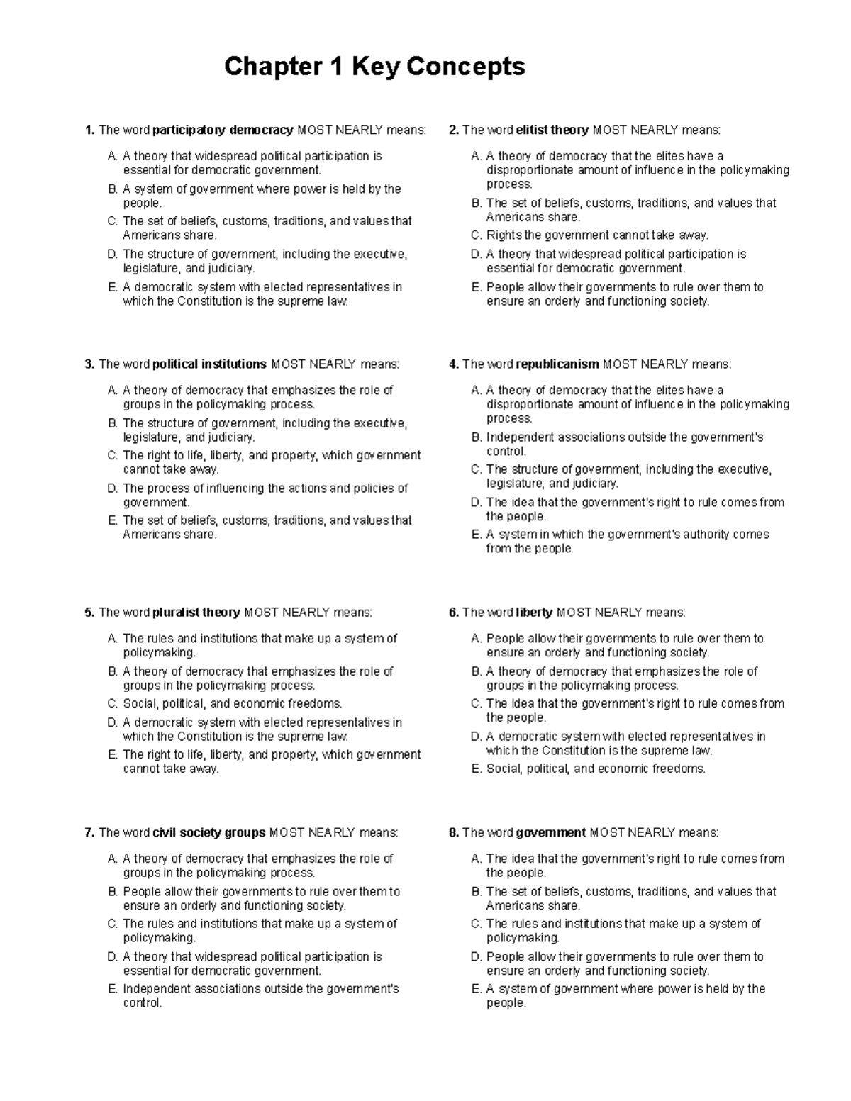 AP Gov Chapter 1 Key Concepts Gov 1 Jefferson Studocu