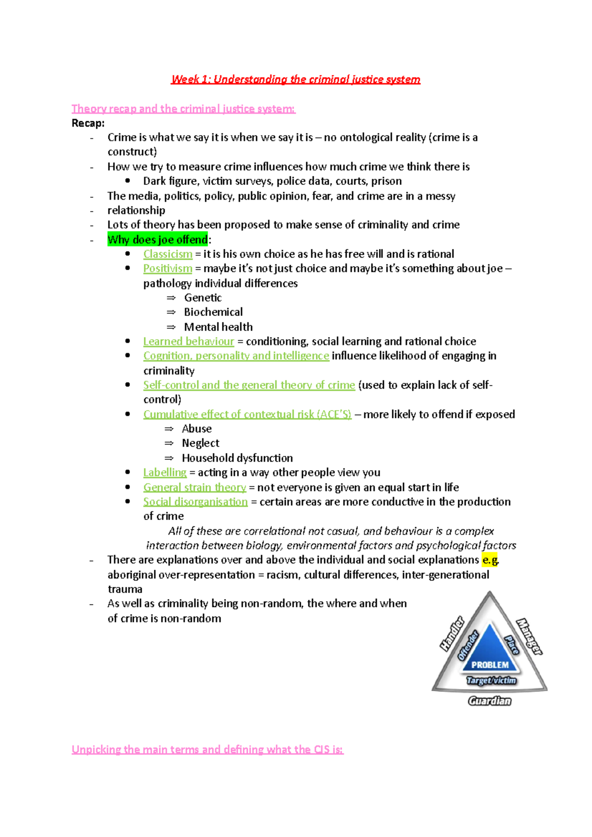 Week 1 notes for criminal justice systems - Week 1: Understanding the ...