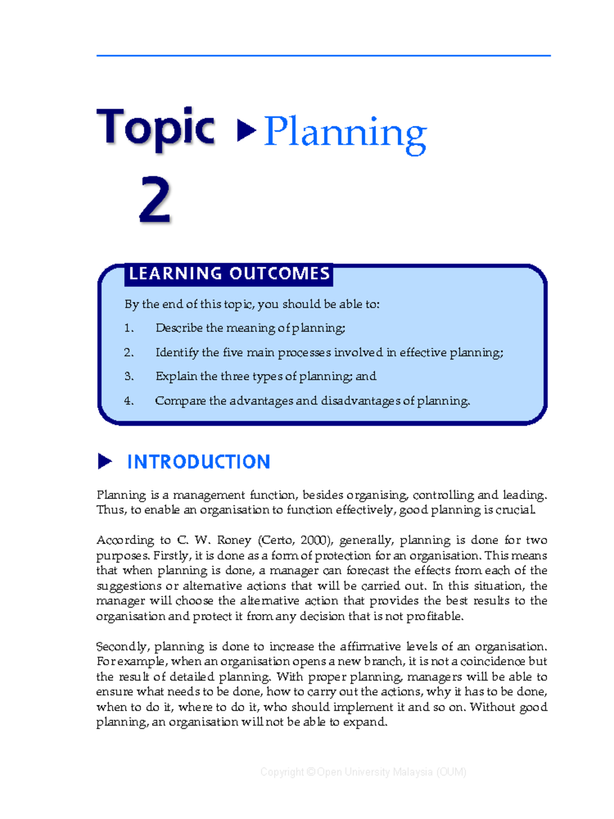 06 BBPP1103 T2 - Notes topic 2 - INTRODUCTION Planning is a management ...