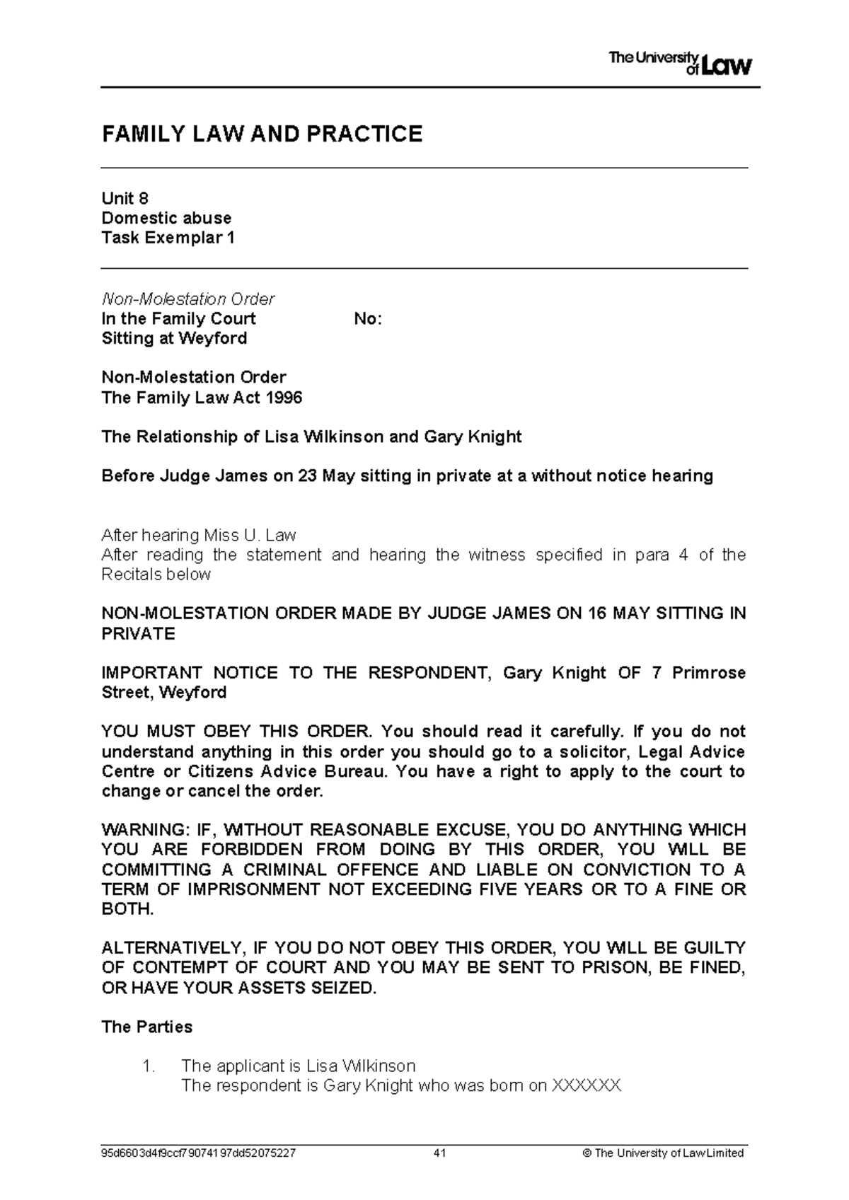2324 fam ws08 ce02 task01 exemplar - FAMILY LAW AND PRACTICE Unit 8 ...