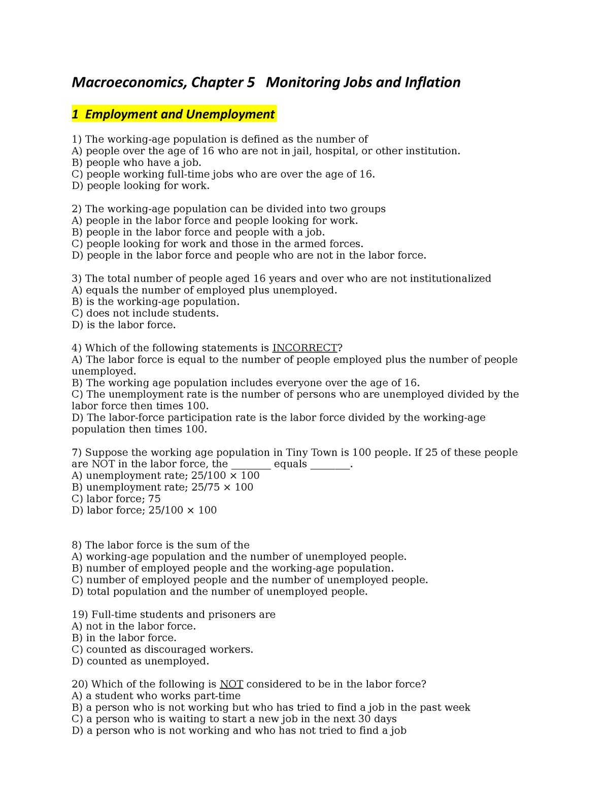 Test Bank Chapter 5 - Ddddddddd - Macroeconomics, Chapter 5 Monitoring ...