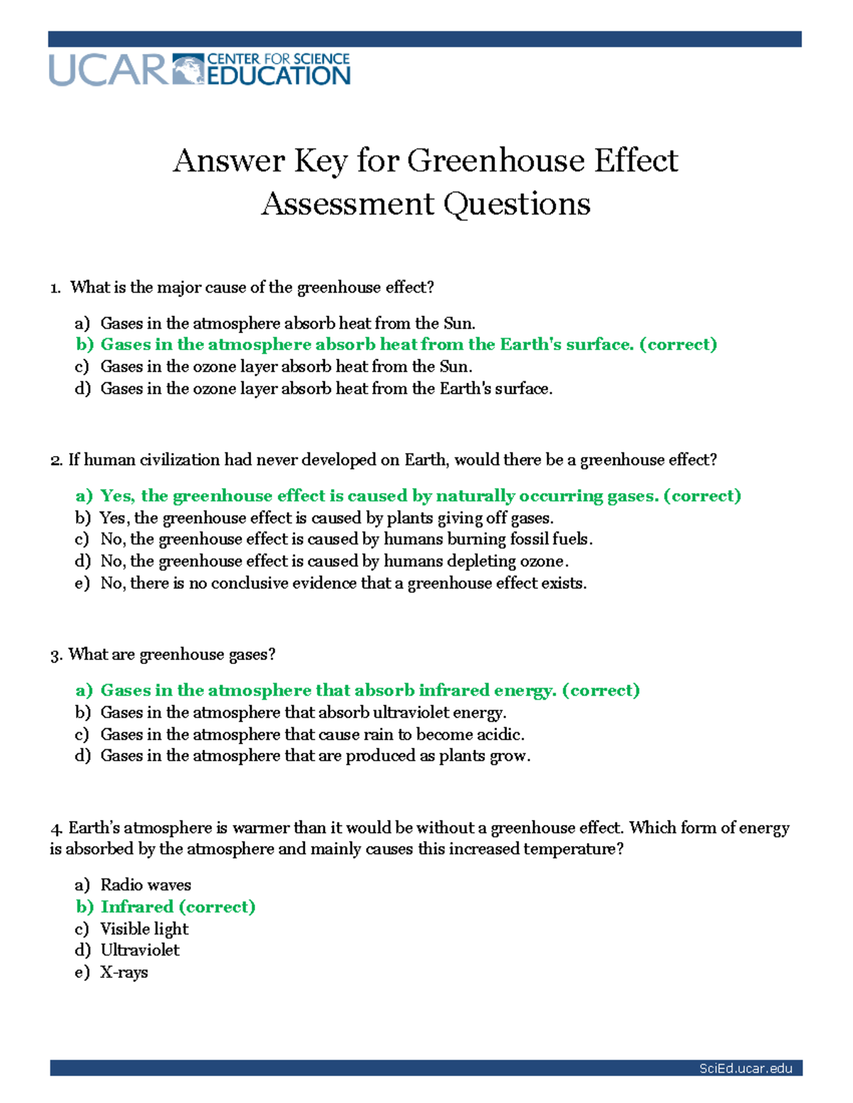 Greenhouse effect answer key - SciEd.ucar Answer Key for Greenhouse ...