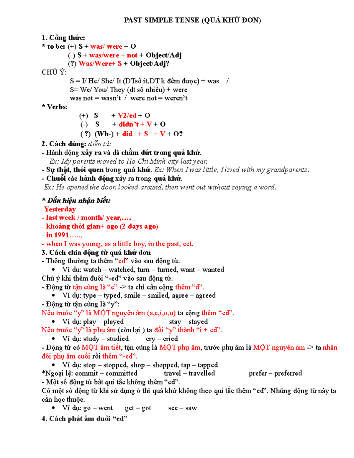 2. PAST Simple Tense (ly thuyet) - PAST SIMPLE TENSE (QUÁ KHỨ ĐƠN) Công ...