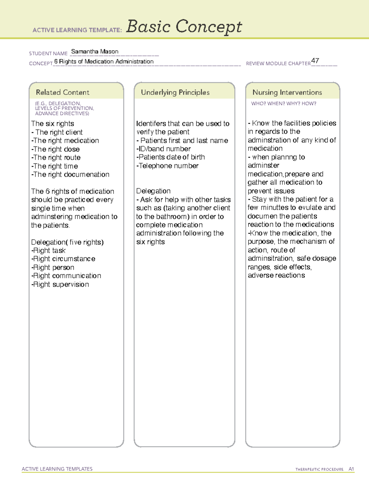 Basic Concept Medication Administration ACTIVE LEARNING TEMPLATES 