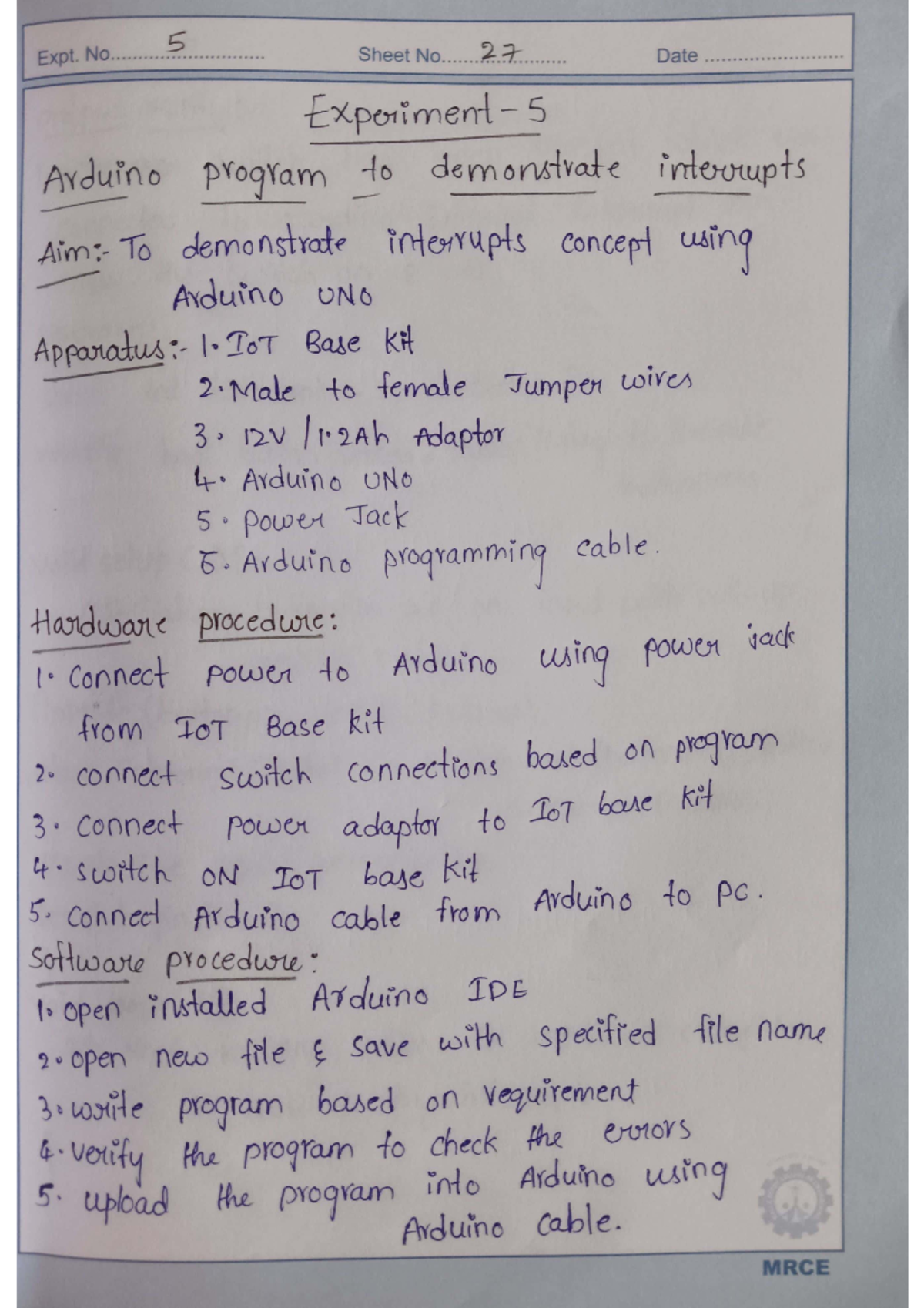 Iot lab exp-5,6 - Easy to practice - 5 Expt. No Sheet No 27 Date ...