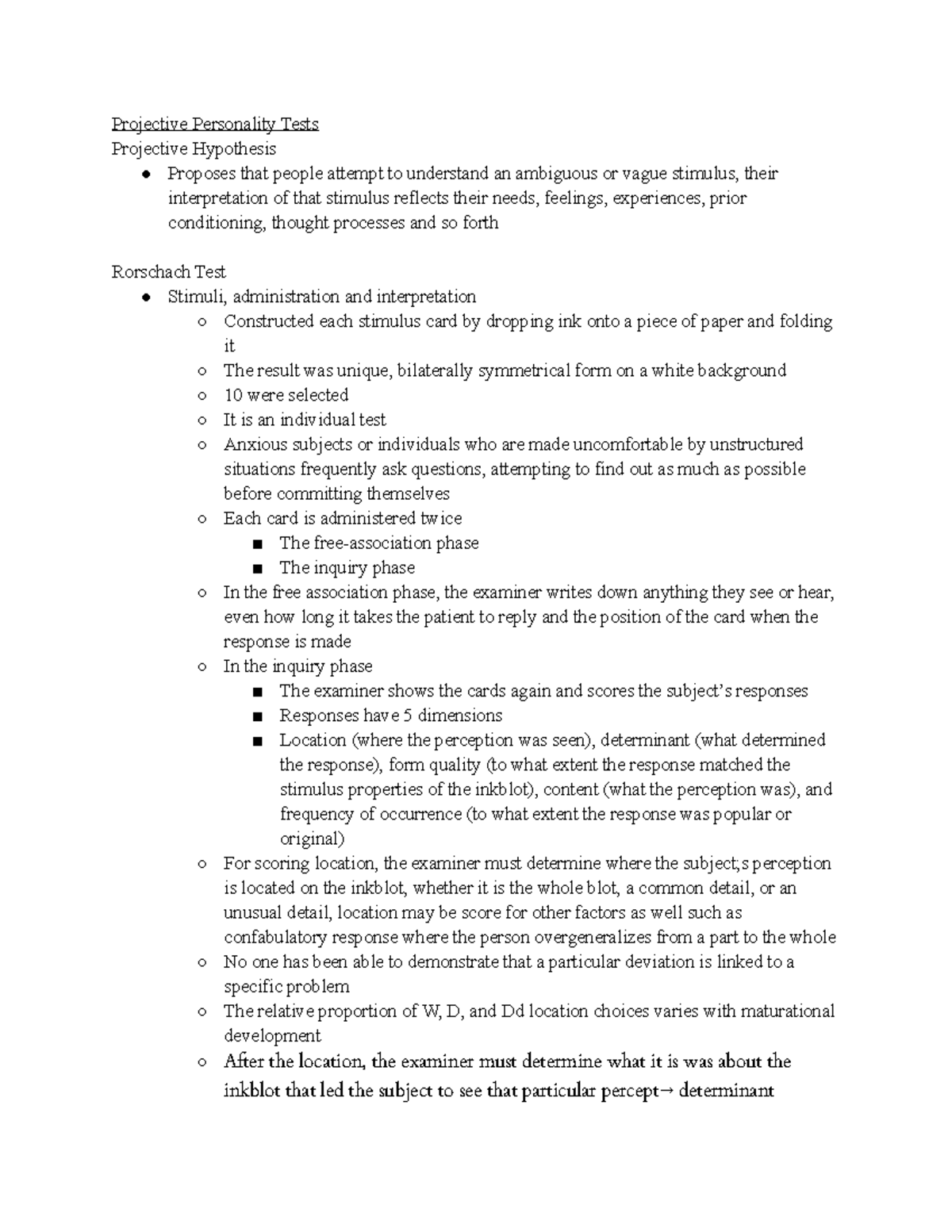 Chapter 14-PSYC 406 Reading Notes - Projective Personality Tests ...