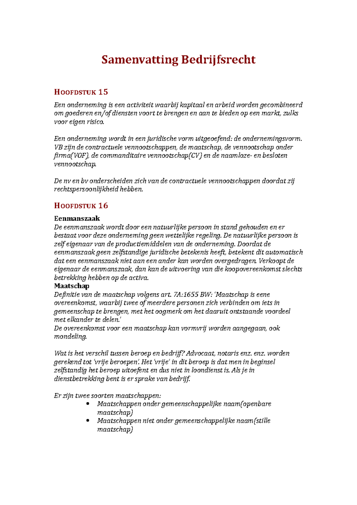 Samenvatting Van H15 Tm H18 - Samenvatting Bedrijfsrecht HOOFDSTUK 15 ...