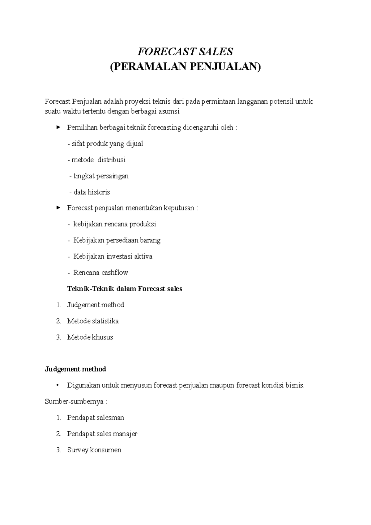 Peramalan Penjualan - FORECAST SALES (PERAMALAN PENJUALAN) Forecast ...