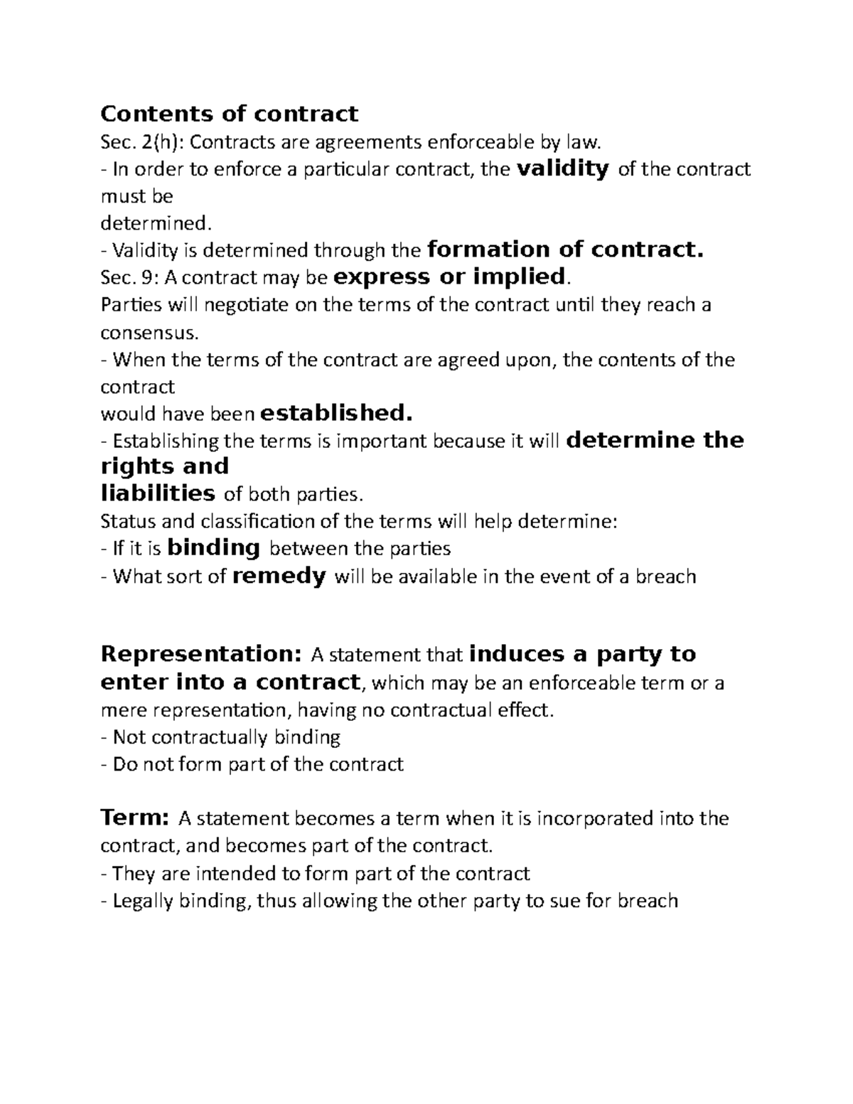 Contents of contract Contents of contract - Contents of contract Sec. 2 ...