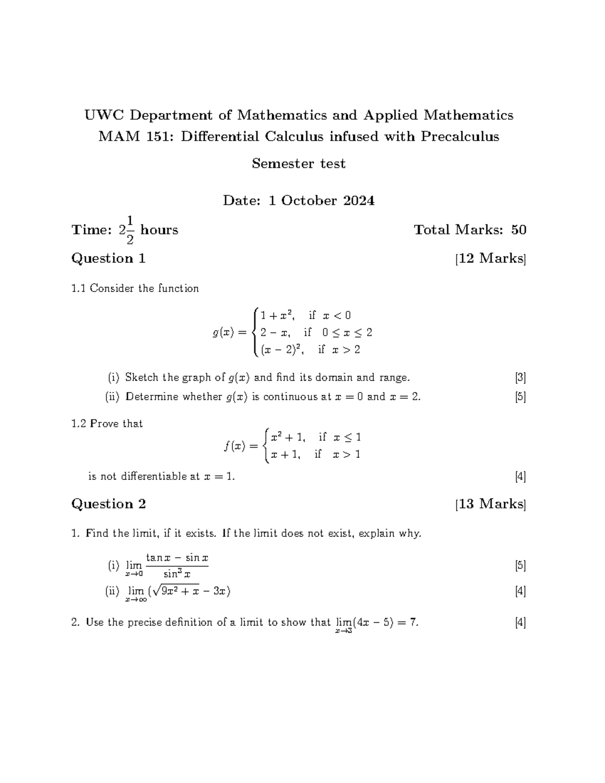 Semester test 2 - UWC Department of Mathematics and Applied Mathematics ...