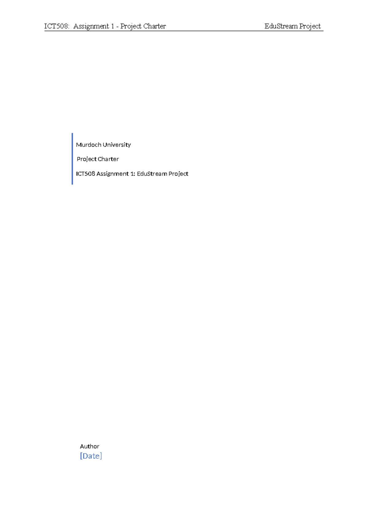 Assignment 1-PC-Template - Murdoch University Project Charter ICT508 ...