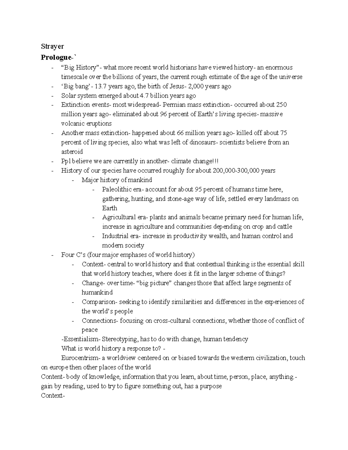 Homework Reading Notes - Strayer Prologue-` “Big History”- what more ...