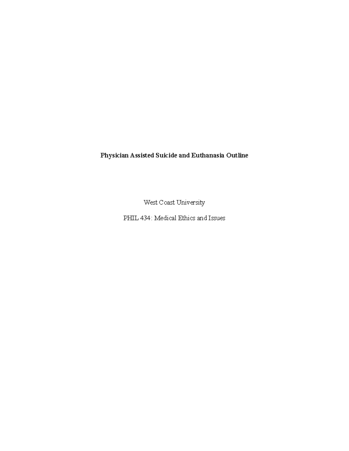 Term Paper Outline - Physician Assisted Suicide and Euthanasia Outline ...